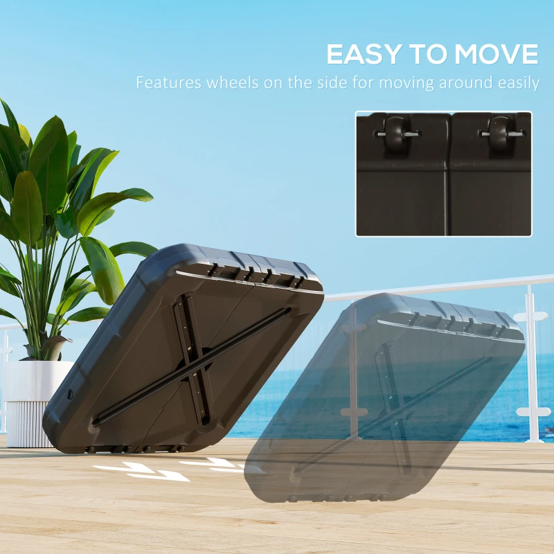 Outsunny Fillable Patio Cantilever Umbrella Base with Wheels, Heavy-duty Offset Umbrella Weights with Easy-Fill Spouts, Steel Cross Base, 430lbs Sand or 375lbs Water Filled, Coffee