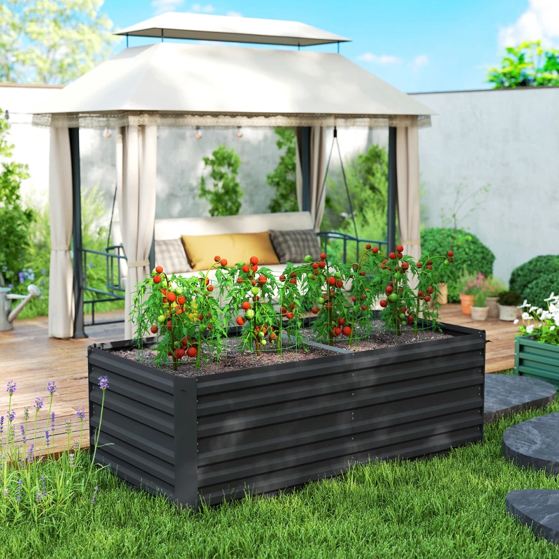 Outsunny Galvanized Raised Garden Bed, Steel Outdoor Planters with Reinforced Rods, 71" x 35" x 23", Black
