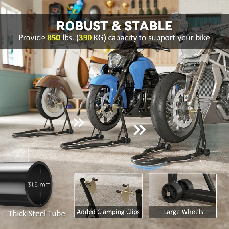 HOMCOM Motorcycle Stand Set, 850 lbs Capacity Front & Rear Combo Wheel Paddock Stand Lift for Dirt Bikes, Black