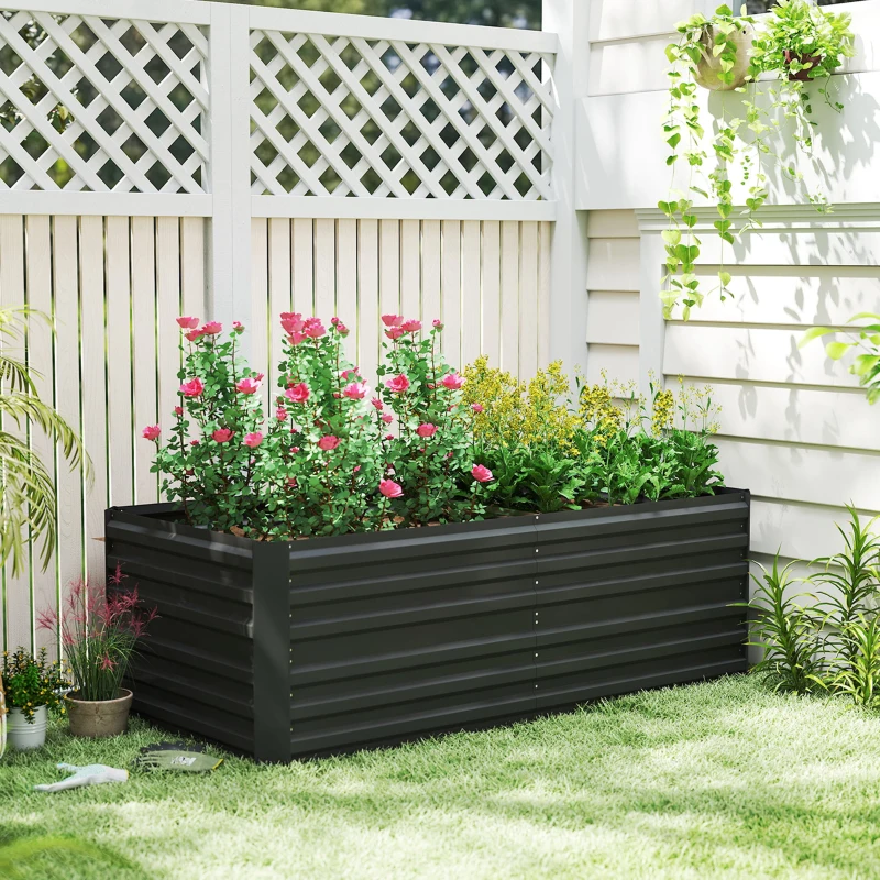 Outsunny Galvanized Raised Garden Bed, Steel Outdoor Planters with Reinforced Rods, 71" x 35" x 23", Black