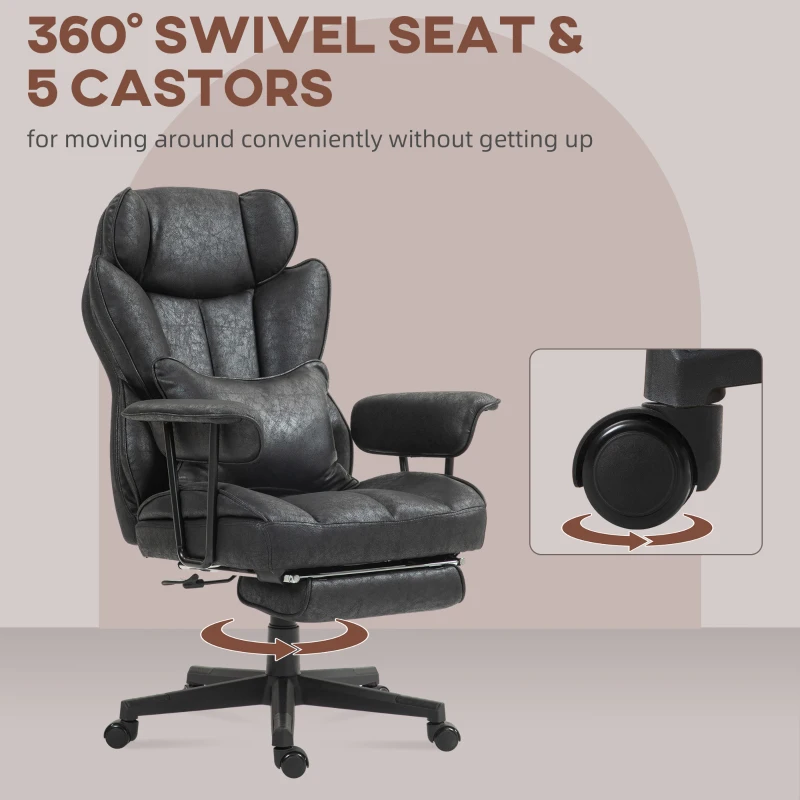 HOMCOM Big and Tall Office Chair with Foot Rest, 400LBS High Back Desk Chair with Padded Armrests, Lumbar Support, Black