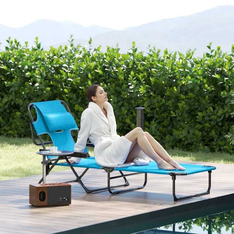 Outsunny Folding Lounge Chair w/ Reclining Back, Light Blue