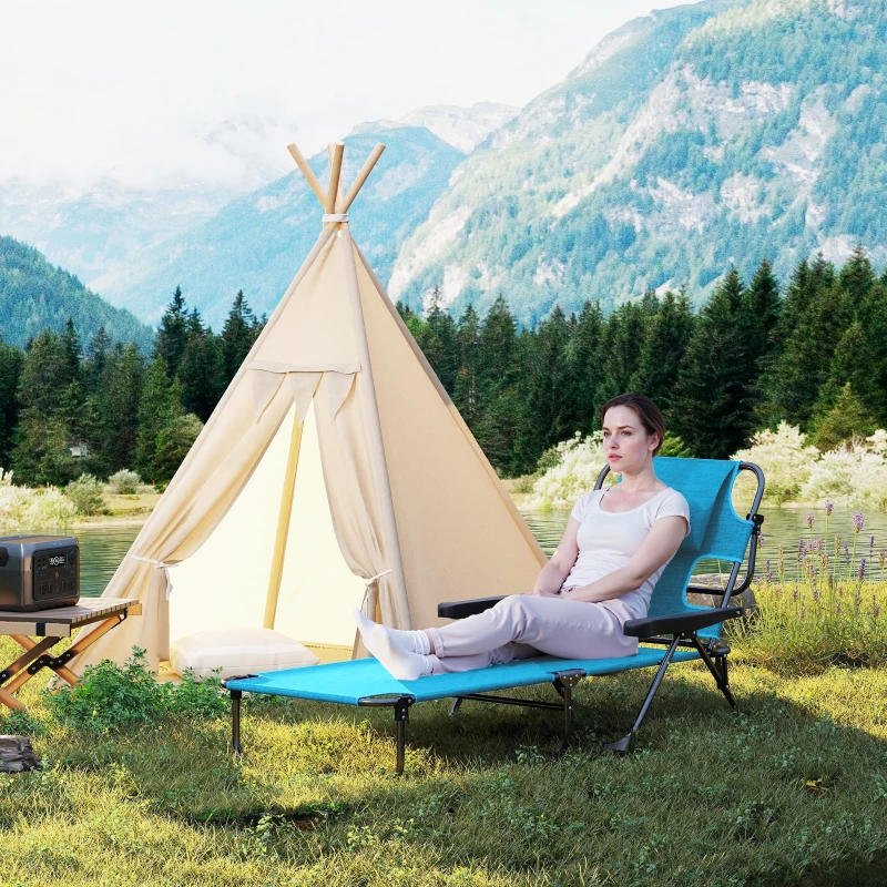 Outsunny Folding Lounge Chair w/ Reclining Back, Light Blue