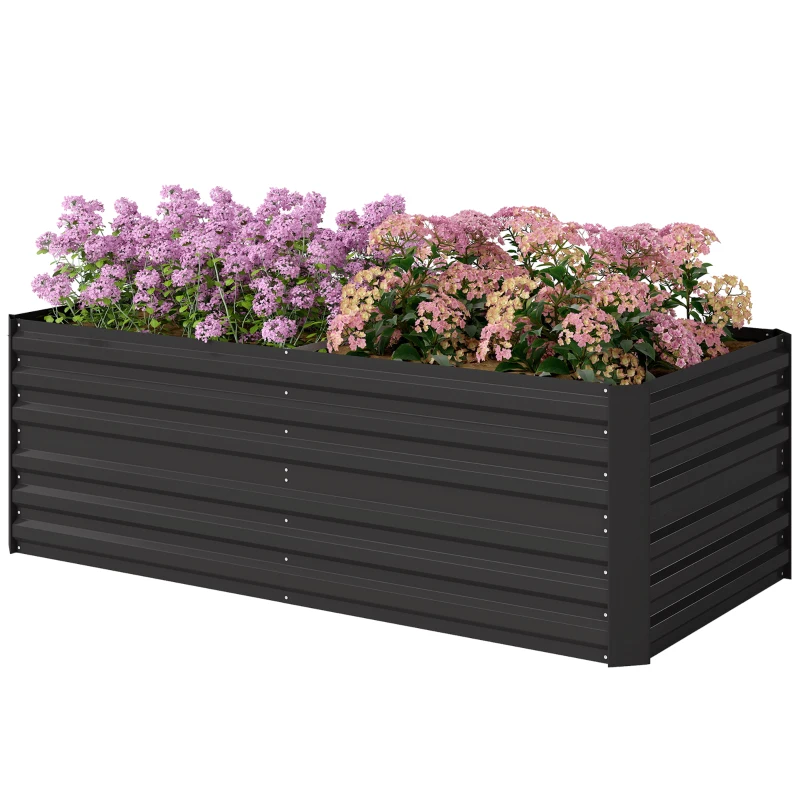 Outsunny Galvanized Raised Garden Bed, Steel Outdoor Planters with Reinforced Rods, 71" x 36" x 23", Black