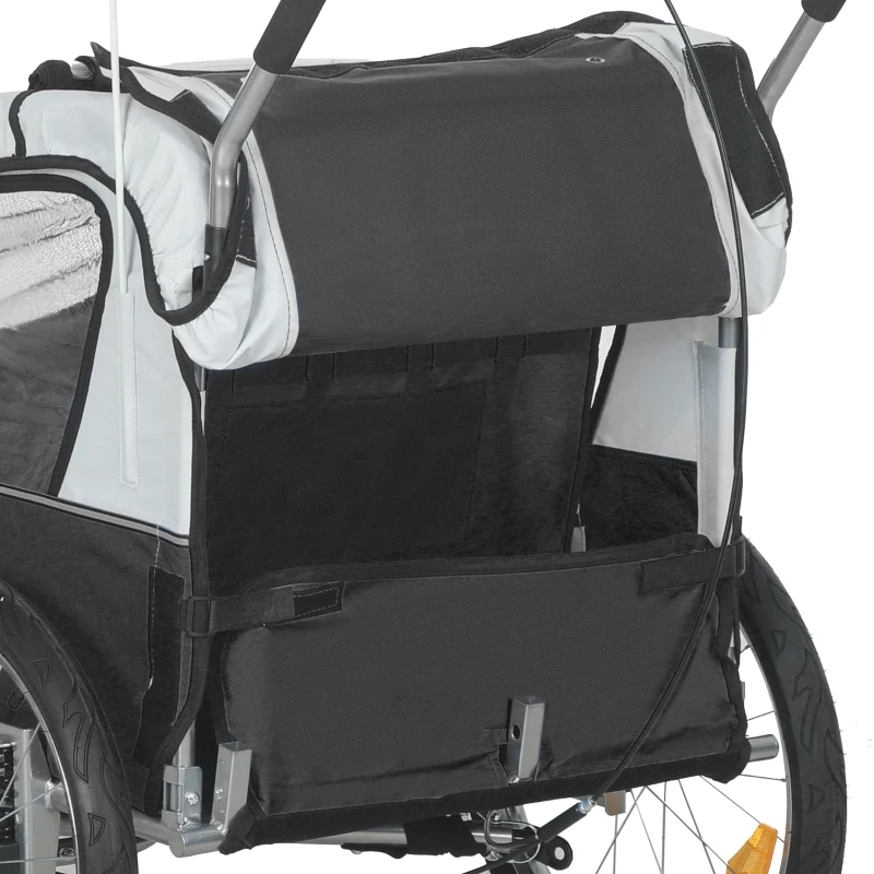 Aosom 2-in-1 Bike Trailer for Kids, Foldable 2-Seat Baby Stroller with 5-Point Harness, Rubber Wheels, Storage Bag, Black
