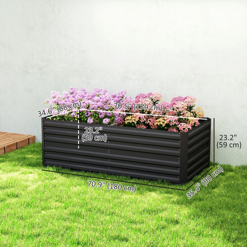Outsunny Galvanized Raised Garden Bed, Steel Outdoor Planters with Reinforced Rods, 71" x 35" x 23", Black
