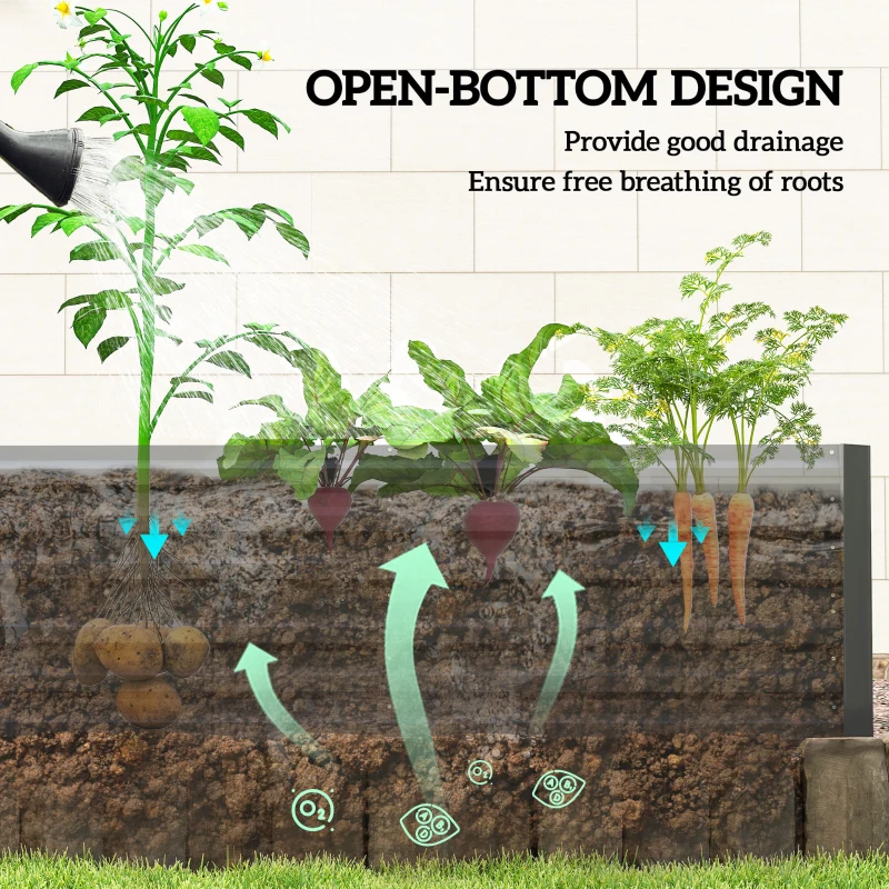 Outsunny Galvanized Raised Garden Bed, Steel Outdoor Planters with Reinforced Rods, 71" x 35" x 23", Black