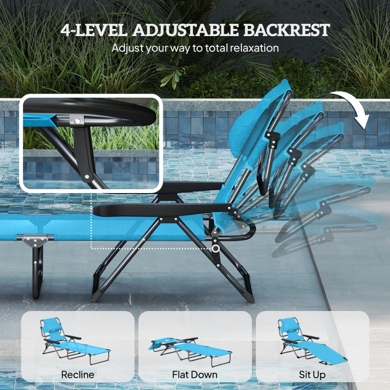 Outsunny Folding Lounge Chair w/ Reclining Back, Light Blue