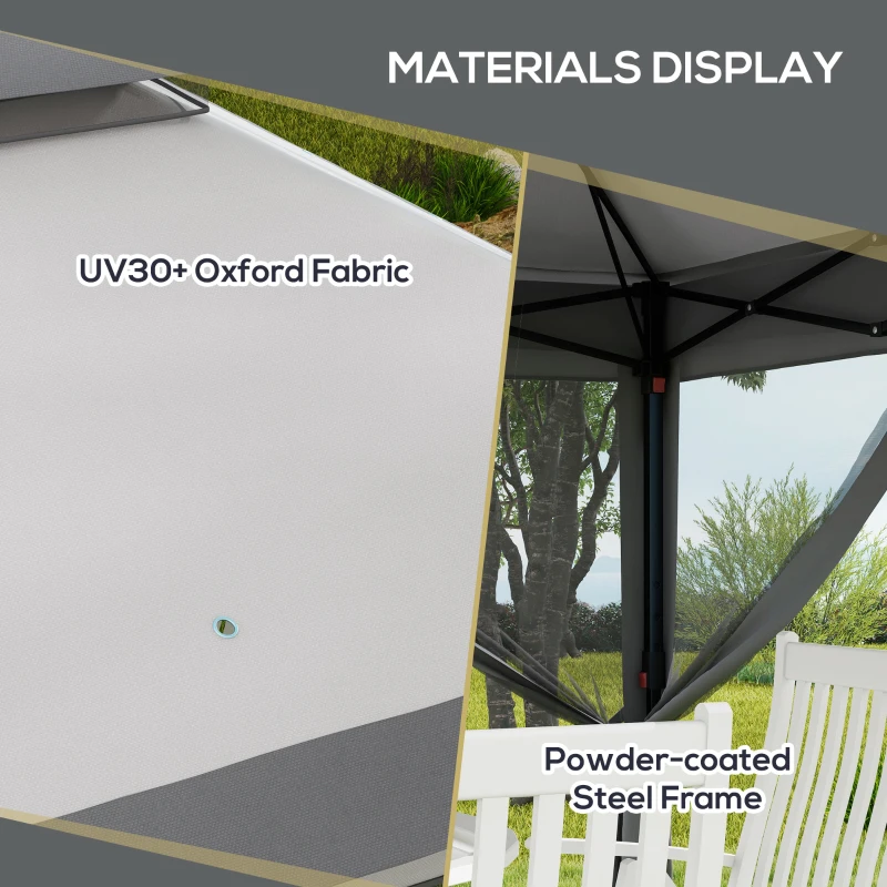 Outsunny 10.7 x 10.7ft Pop Up Gazebo, Adjustable Instant Sun Shelter with UV30+ Roof Cover, Removable Mesh Curtains, Light Grey