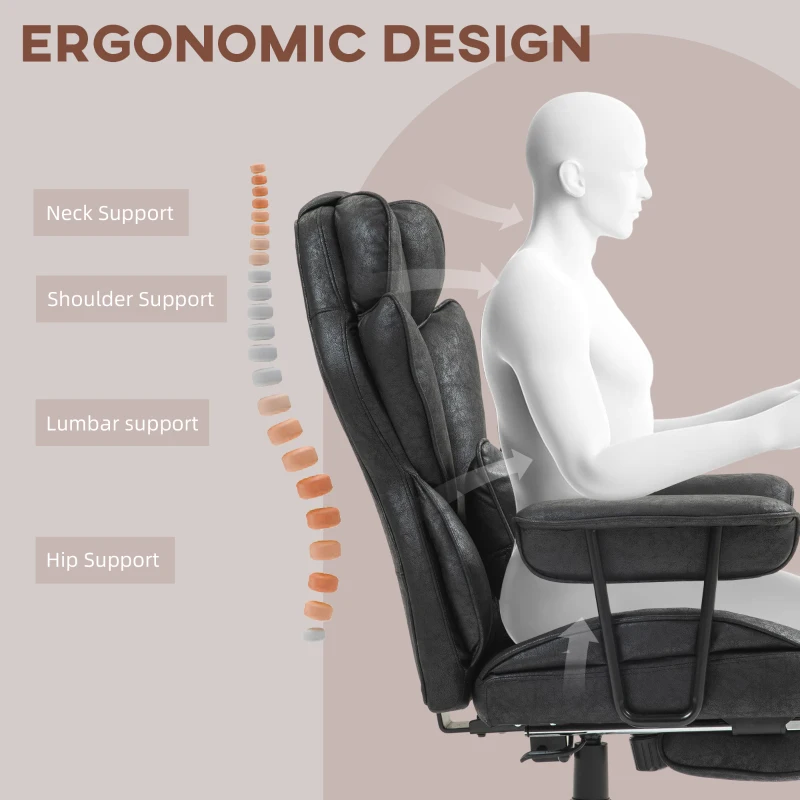 HOMCOM Big and Tall Office Chair with Foot Rest, 400LBS High Back Desk Chair with Padded Armrests, Lumbar Support, Black