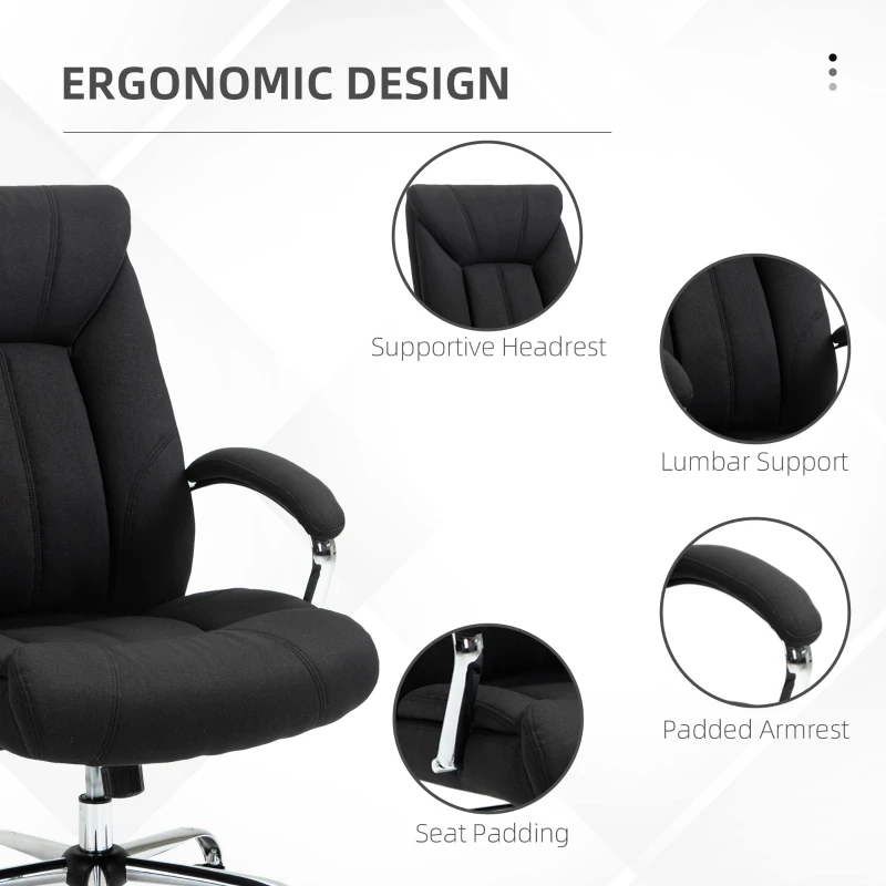 Vinsetto High Back Swivel Home Office Chair Task Ergonomic Linen Fabric Computer Chair, with Arm, Adjustable Height, Black