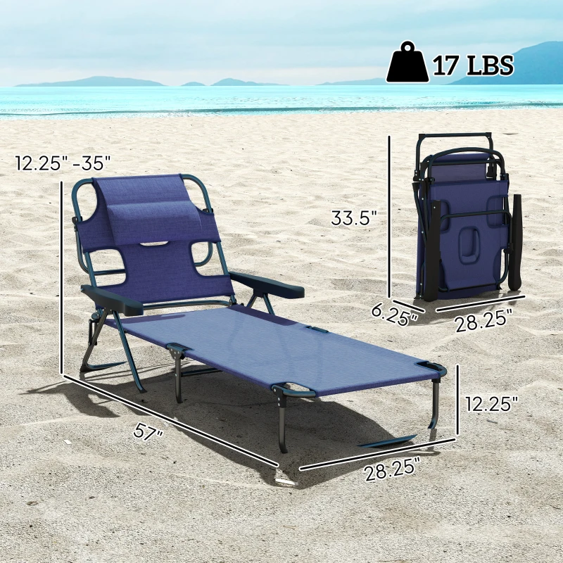 Outsunny Folding Lounge Chair w/ Reclining Back, Navy Blue