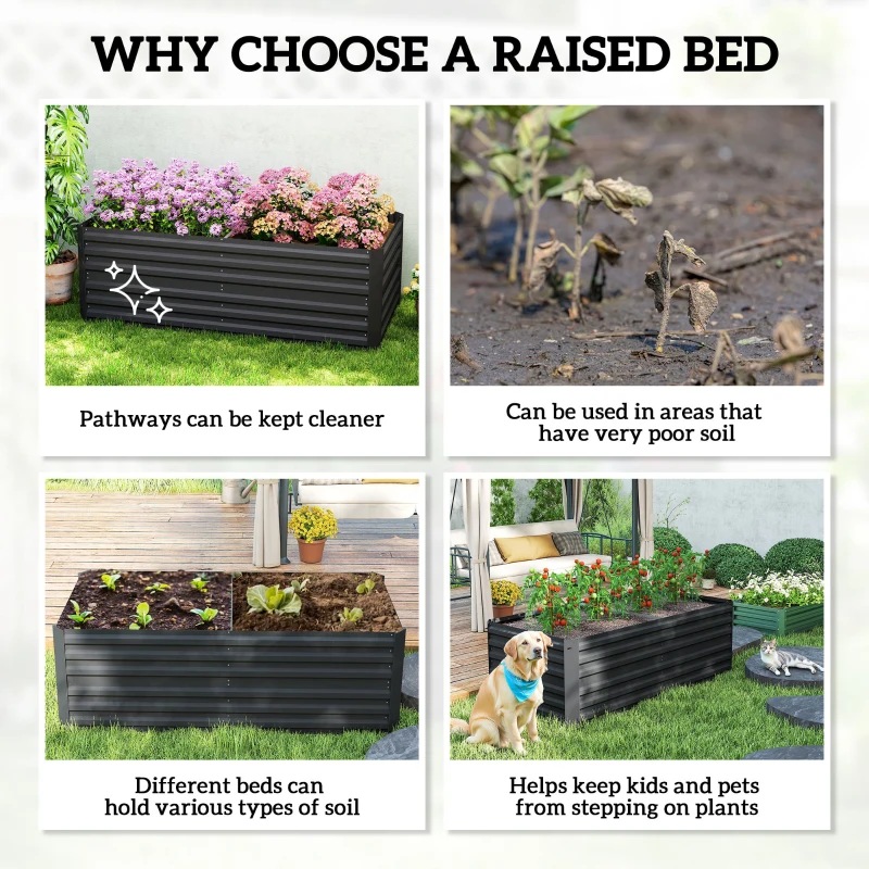 Outsunny Galvanized Raised Garden Bed, Steel Outdoor Planters with Reinforced Rods, 71" x 36" x 23", Black