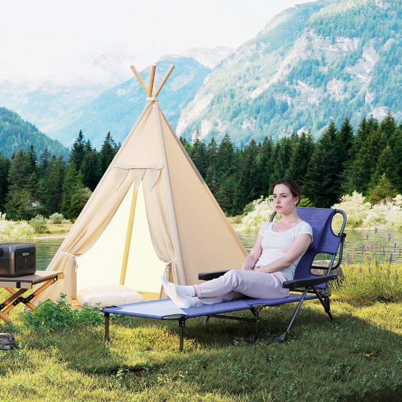 Outsunny Folding Lounge Chair w/ Reclining Back, Navy Blue