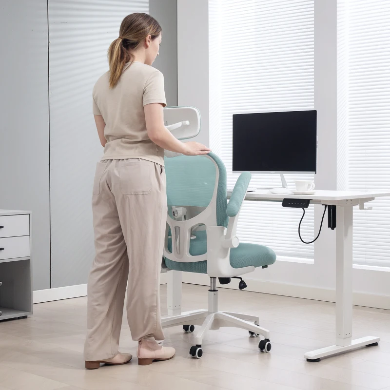 Vinsetto Office Chair, Mesh Computer Desk Chair with Adjustable Headrest, 4D Lumbar Support, Flip-up Arm, Light Green