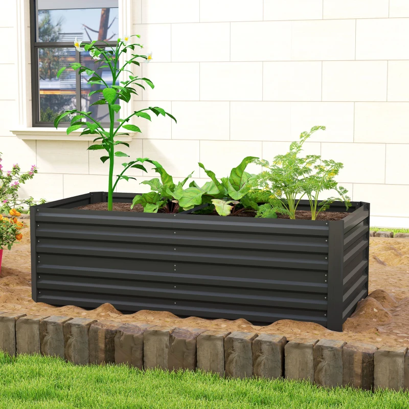 Outsunny Galvanized Raised Garden Bed, Steel Outdoor Planters with Reinforced Rods, 71" x 36" x 23", Black