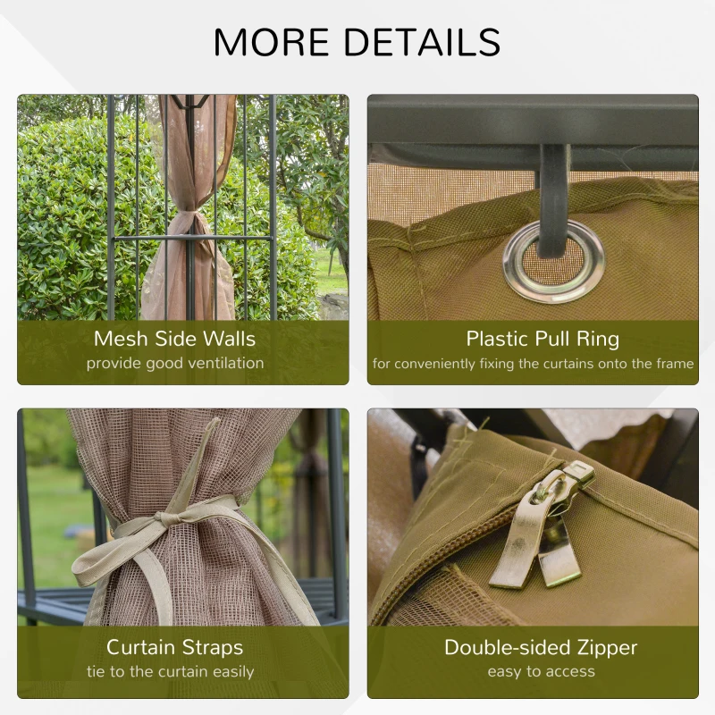 Outsunny 10' x 10' Steel Outdoor Patio Gazebo Canopy with Removable Mesh Curtains, Display Shelves, & Steel Frame, Brown