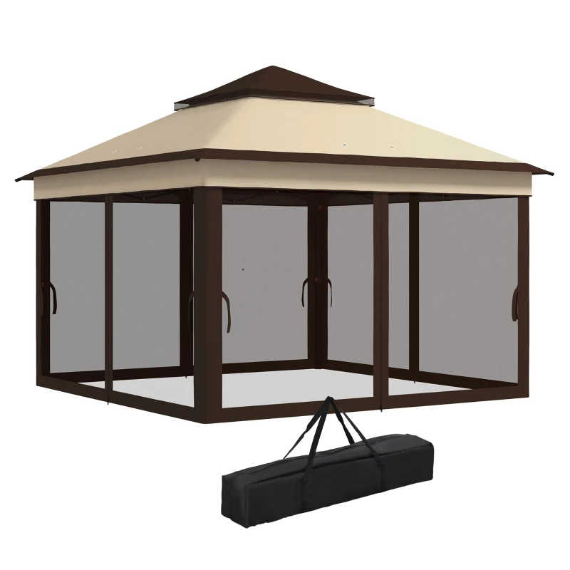 Outsunny 10.7 x 10.7ft Pop Up Gazebo, Adjustable Instant Sun Shelter with UV30+ Roof Cover, Removable Mesh Curtains, Beige