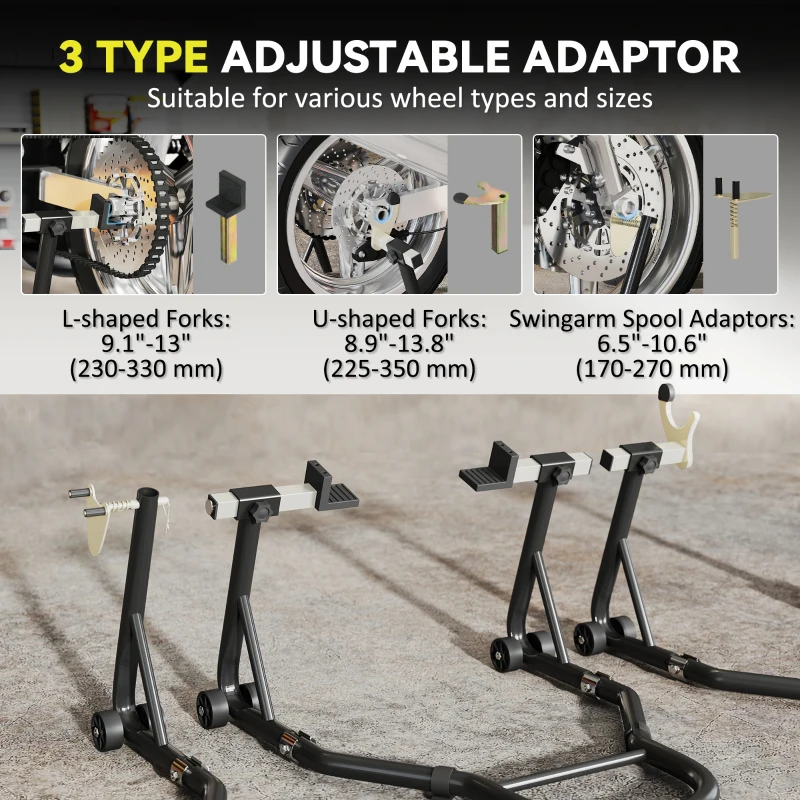 HOMCOM Motorcycle Stand Set, 850 lbs Capacity Front & Rear Combo Wheel Paddock Stand Lift for Dirt Bikes, Black