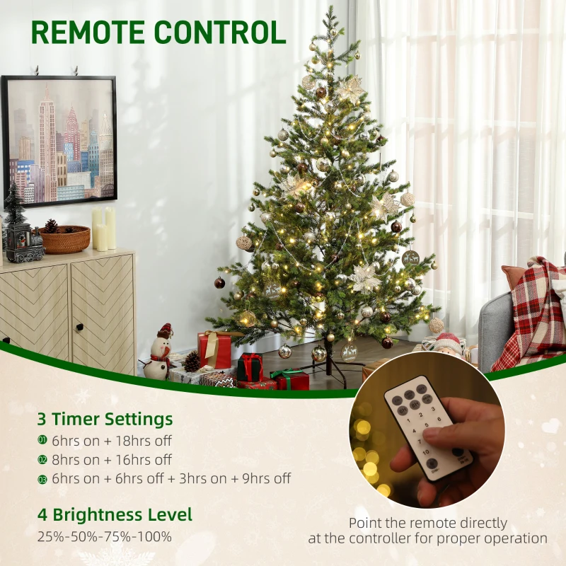 HOMCOM 6.5ft Artificial Prelit Sparse Cedar Christmas Tree with LED Lights and 1933 Tips, Steel Base for Home Office Holiday