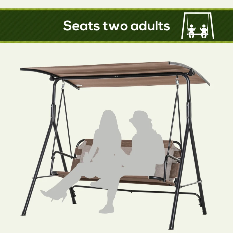 Outsunny 2-Seater Patio Swing Chair, Outdoor Adjustable Canopy Porch Swing with Armrests, Texeline Fabric and Steel Frame, Brown