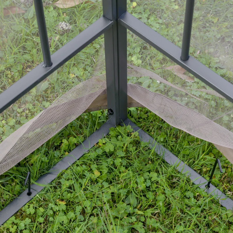 Outsunny 10' x 10' Steel Outdoor Patio Gazebo Canopy with Removable Mesh Curtains, Display Shelves, & Steel Frame, Brown