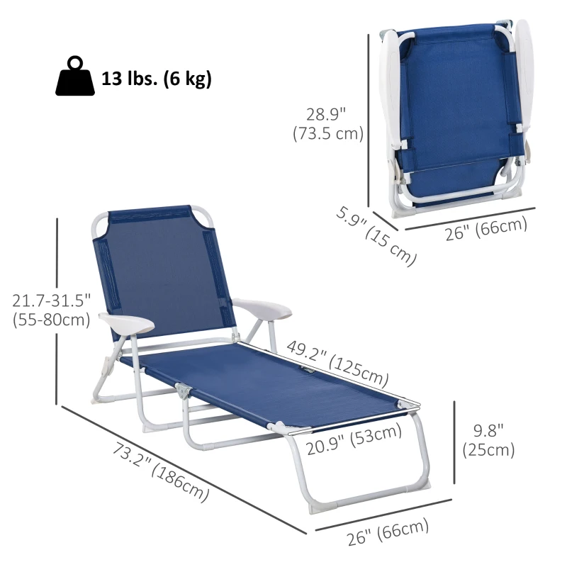 Outsunny Outdoor Sun Lounger, Folding Chaise Lounge with 4-level Adjustable Backrest, Blue