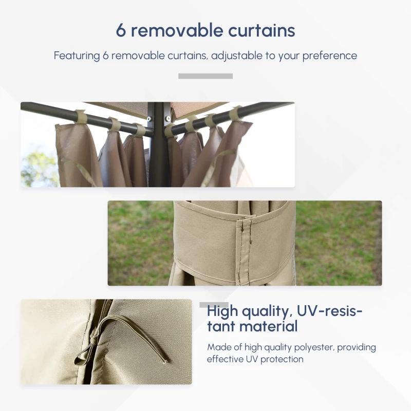 Outsunny 10' x 13' Outdoor Patio Gazebo Canopy Shelter with 6 Removable Sidewalls, & Steel Frame for Garden, Lawn, Backyard and Deck, Khaki