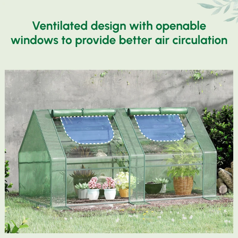 Outsunny 6' x 3' x 3' Portable Greenhouse, Garden Hot House with Two PE/PVC Covers and 2 Roll Up Windows, Green