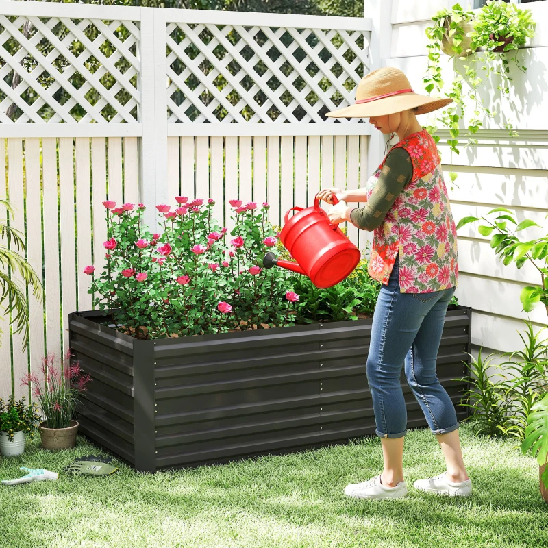 Outsunny Galvanized Raised Garden Bed, Steel Outdoor Planters with Reinforced Rods, 71" x 36" x 23", Black