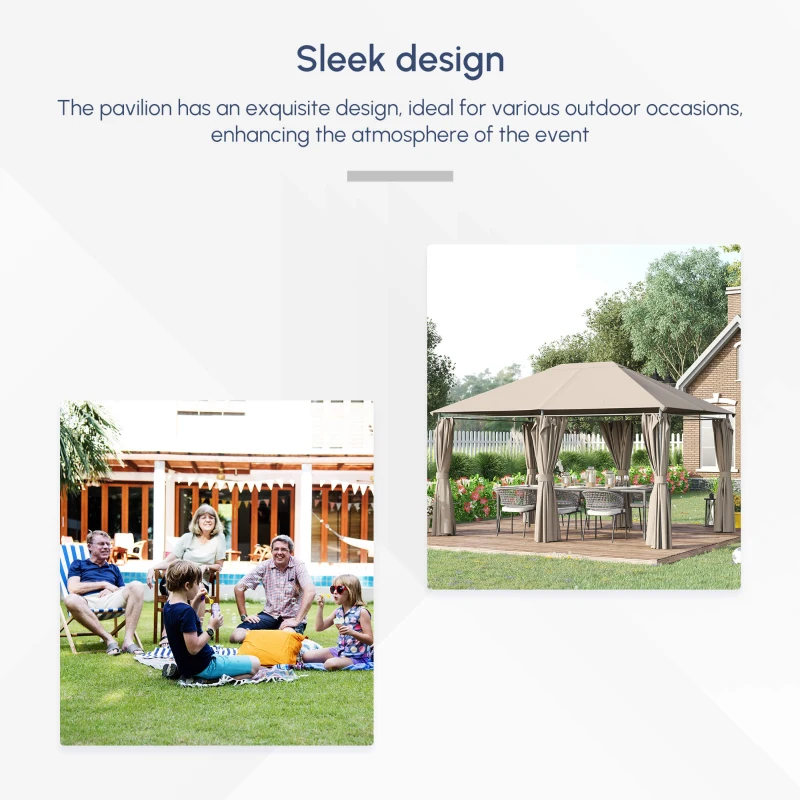 Outsunny 10' x 13' Outdoor Patio Gazebo Canopy Shelter with 6 Removable Sidewalls, & Steel Frame for Garden, Lawn, Backyard and Deck, Khaki