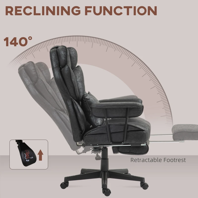 HOMCOM Big and Tall Office Chair with Foot Rest, 400LBS High Back Desk Chair with Padded Armrests, Lumbar Support, Black