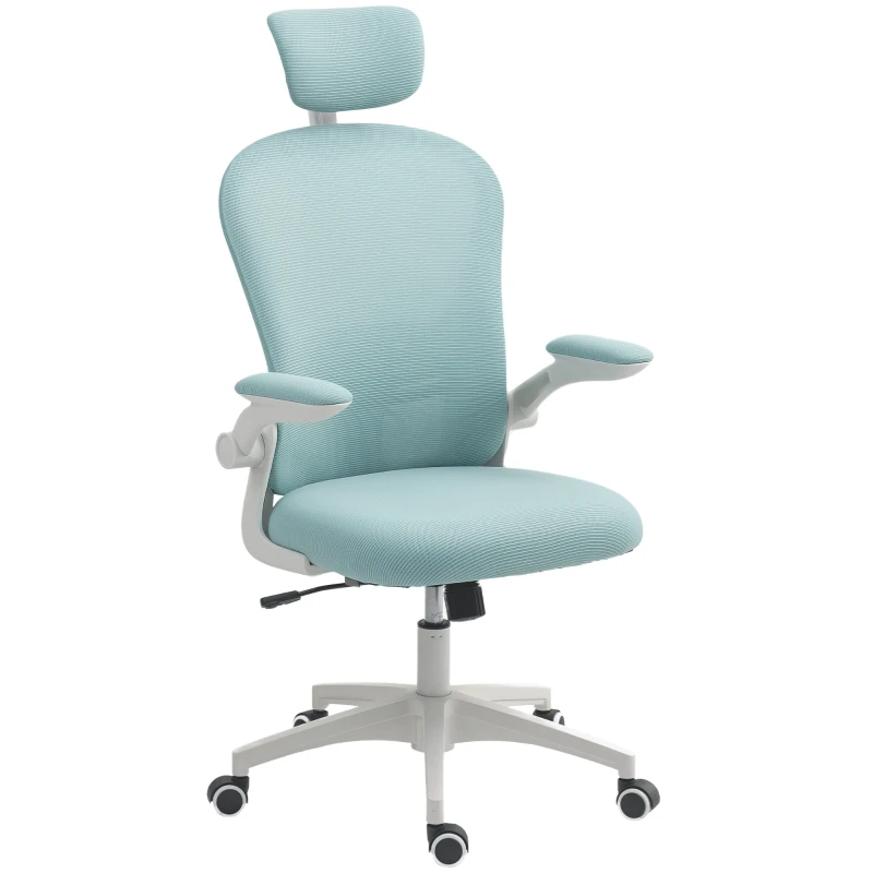 Vinsetto Office Chair, Mesh Computer Desk Chair with Adjustable Headrest, 4D Lumbar Support, Flip-up Arm, Light Green