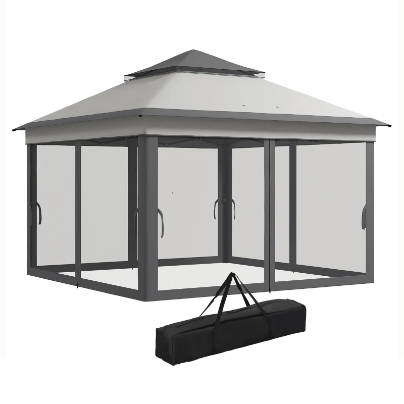 Outsunny 10.7 x 10.7ft Pop Up Gazebo, Adjustable Instant Sun Shelter with UV30+ Roof Cover, Removable Mesh Curtains, Light Grey