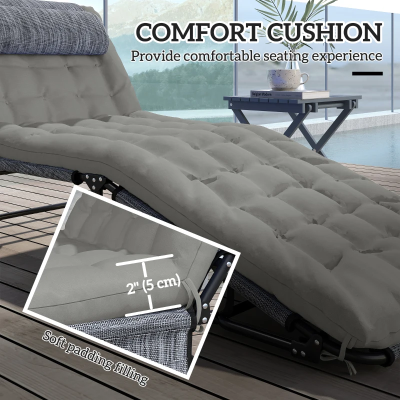 Outsunny Folding Lounge Chair with 4-level Reclining Back & Cushion, Grey