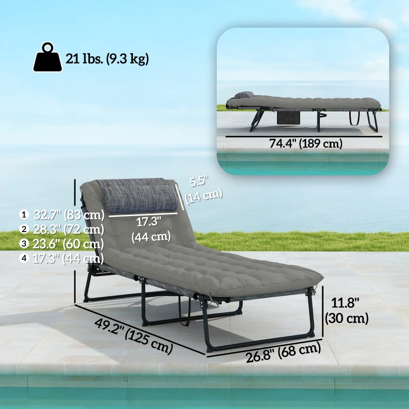 Outsunny Folding Lounge Chair with 4-level Reclining Back & Cushion, Grey