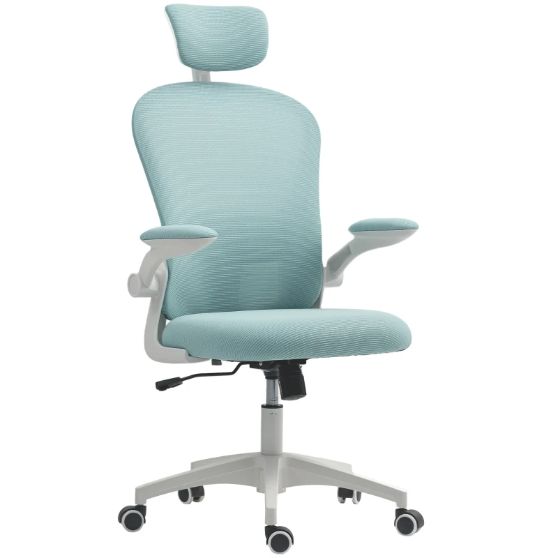 Vinsetto Office Chair, Mesh Computer Desk Chair with Adjustable Headrest, 4D Lumbar Support, Flip-up Arm, Light Green