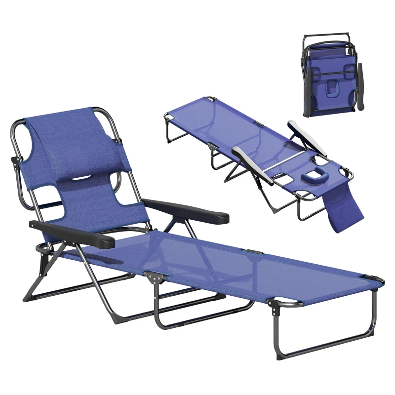 Outsunny Folding Lounge Chair w/ Reclining Back, Navy Blue