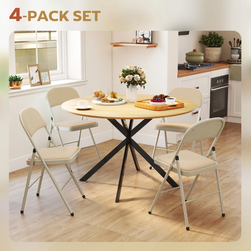 HOMCOM 4 Pack Folding Chairs with Padded Seats, Velvet Portable Party Chairs with Steel Frame, Beige