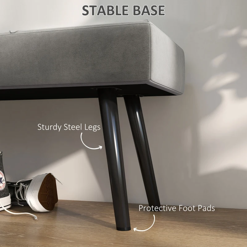 HOMCOM 39 Inches Upholstered Bedroom Bench, Modern End of Bed Bench with Steel Legs, Grey