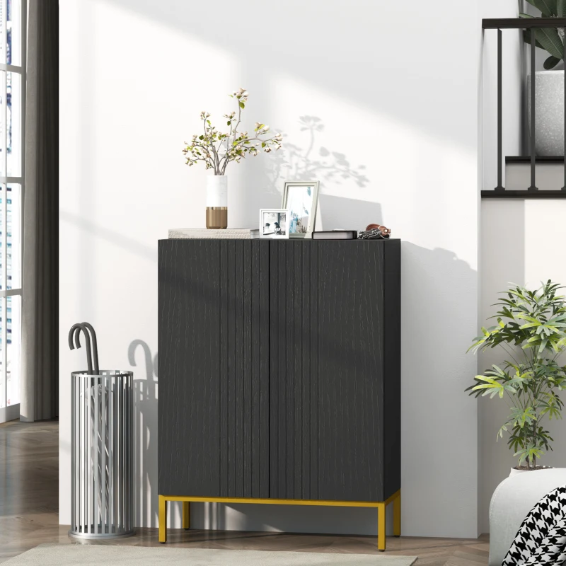 HOMCOM Shoe Storage Cabinet with Adjustable Shelves and Soft-Close Hinges, for 15-20 Pairs of Shoes, Black