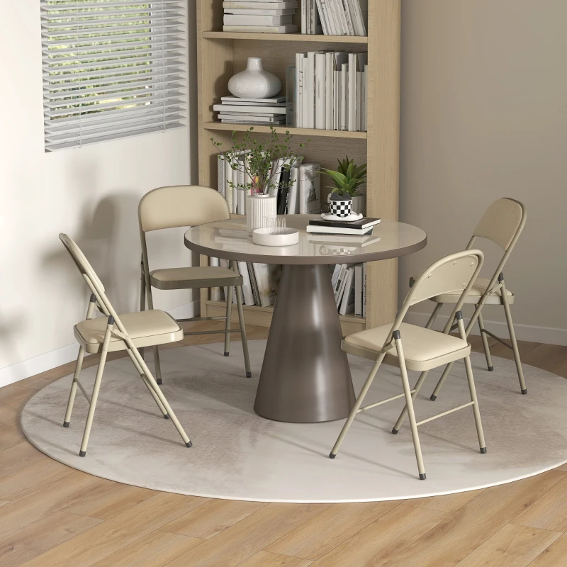 HOMCOM 4 Pack Folding Chairs with Padded Seats, Velvet Portable Party Chairs with Steel Frame, Beige