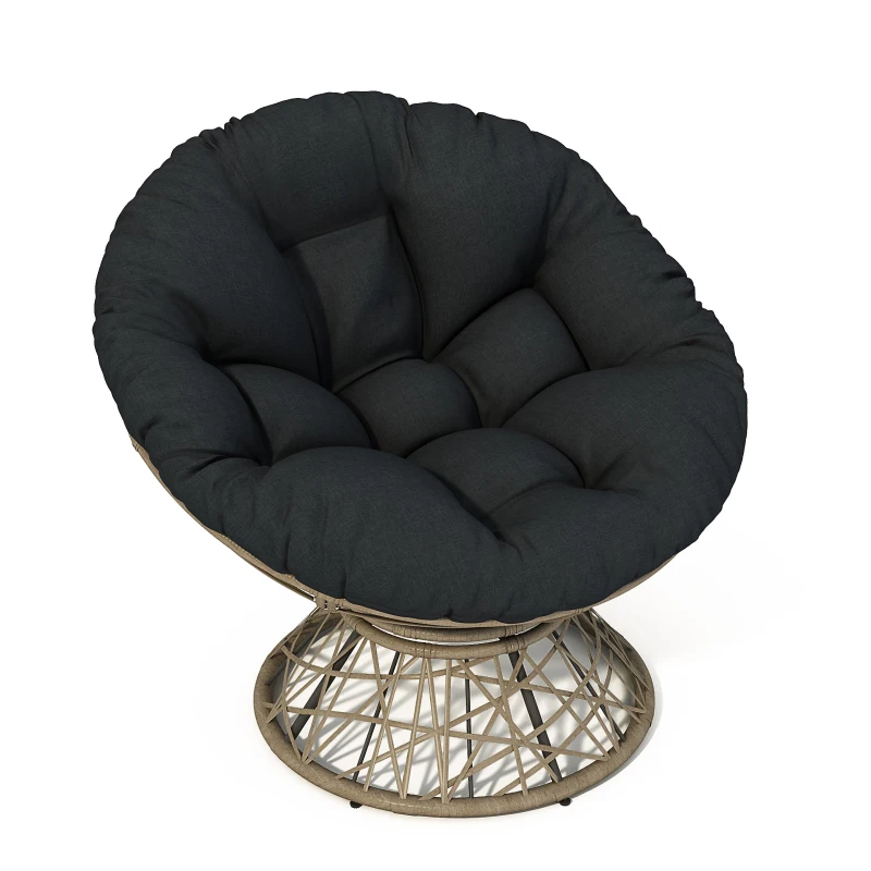 360° Swivel Ergonomic Wicker Papasan Chair with Ultra-Thick Cushion, Metal Frame, Waterproof Fabric, 40" L x 32.5" W x 35" H, Black+Brown