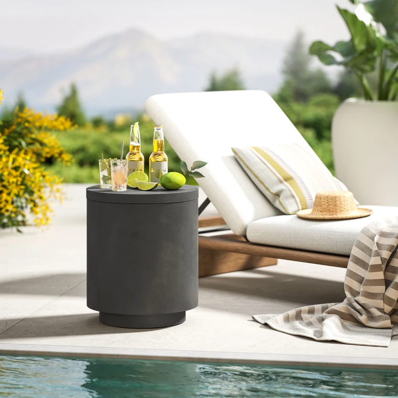 HOMCOM 2.6 Gal Outdoor Side Table, 3-In-1 Concrete Cooler Bar Table with Storage, Removable Ice Bucket and Lid, Charcoal Gray