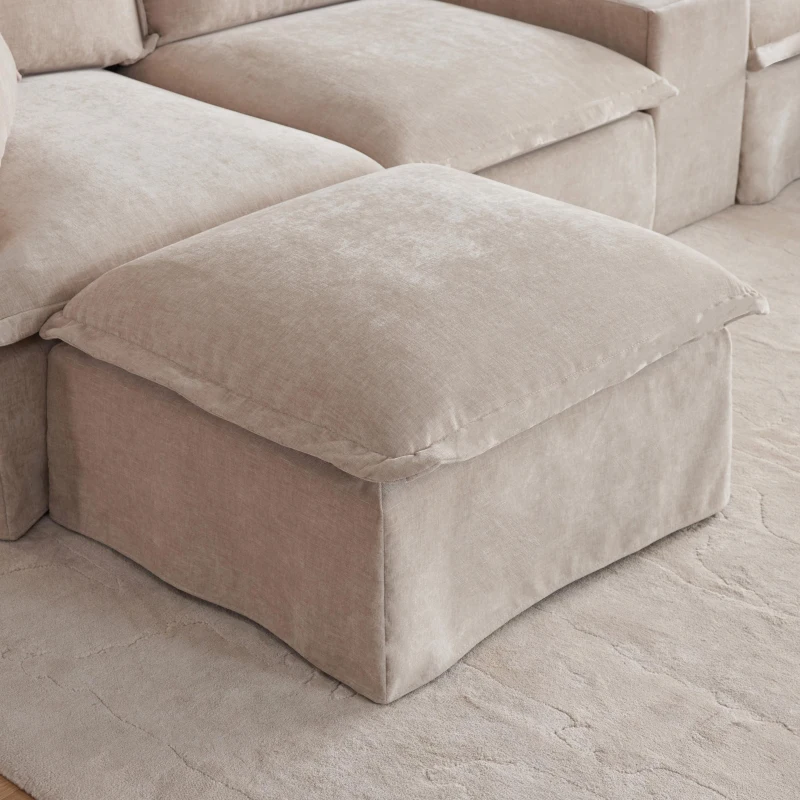 Modular Sectional Sofa with Movable Ottoman and Console, Cup Holder, USB Charger, 6-Seat U-Shaped Couch, 131" L x 59" W x 32" H, Khaki