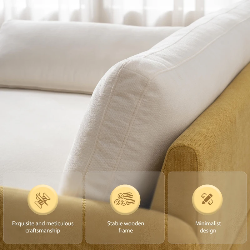 Oversized Chenille Single Sofa Chair with 2 Throw Pillows, Extra-Wide Seat, Modern Upholstered Armchair, 50" L x 43" W x 34" H, Cream+Yellow