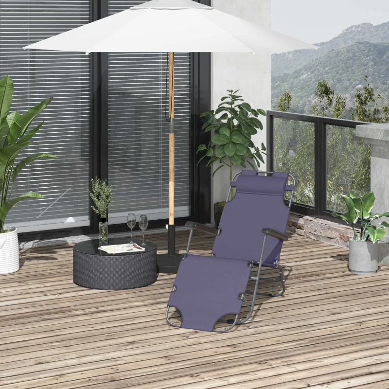 Outsunny Folding Chaise Lounge Chair, Outdoor Portable 2-Level Adjustable Recliner Zero Gravity Chair with Headrest Pillow, Armrests with Storage Mesh Pocket, Grey