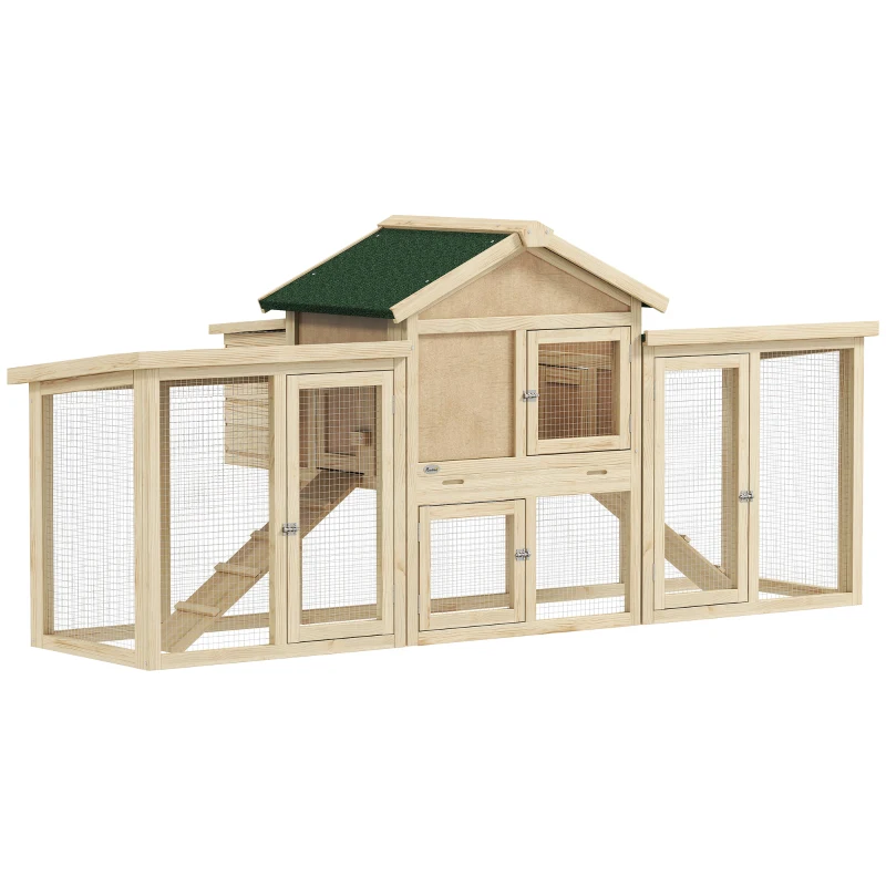 PawHut Wooden Chicken Coop, Outdoor Backyard Garden Large Rabbit Hutch with Nesting Box, Run, Ramp, Drawer