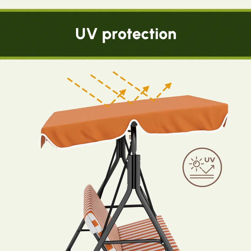 Outsunny 3-Seater Outdoor Porch Swing with Adjustable Canopy, Patio Swing Chair for Garden, Poolside, Backyard, Orange