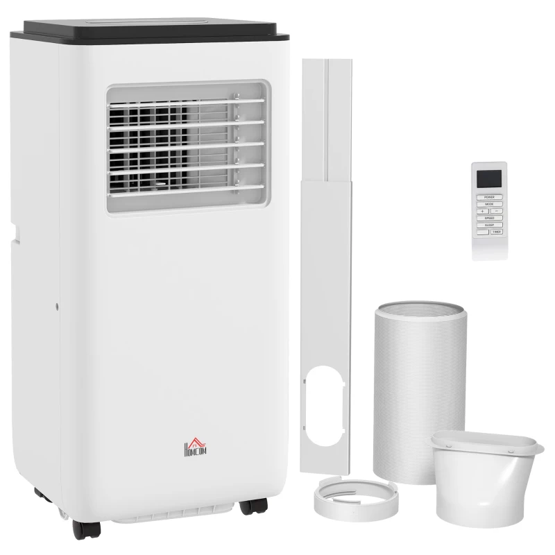 HOMCOM 10,000 BTU Moible Air Conditioner 440 Sq. Ft., Dehumidifier Fan Auto Sleep with 24H Timer On/Off, Window Kit, White